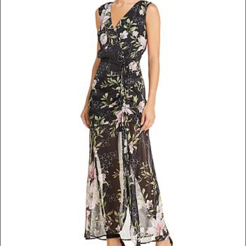 Floral gown from Guess with deep v and side slit